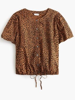 nwot j.crew leopard puff-sleeve tie waist top in warm brandy black xs